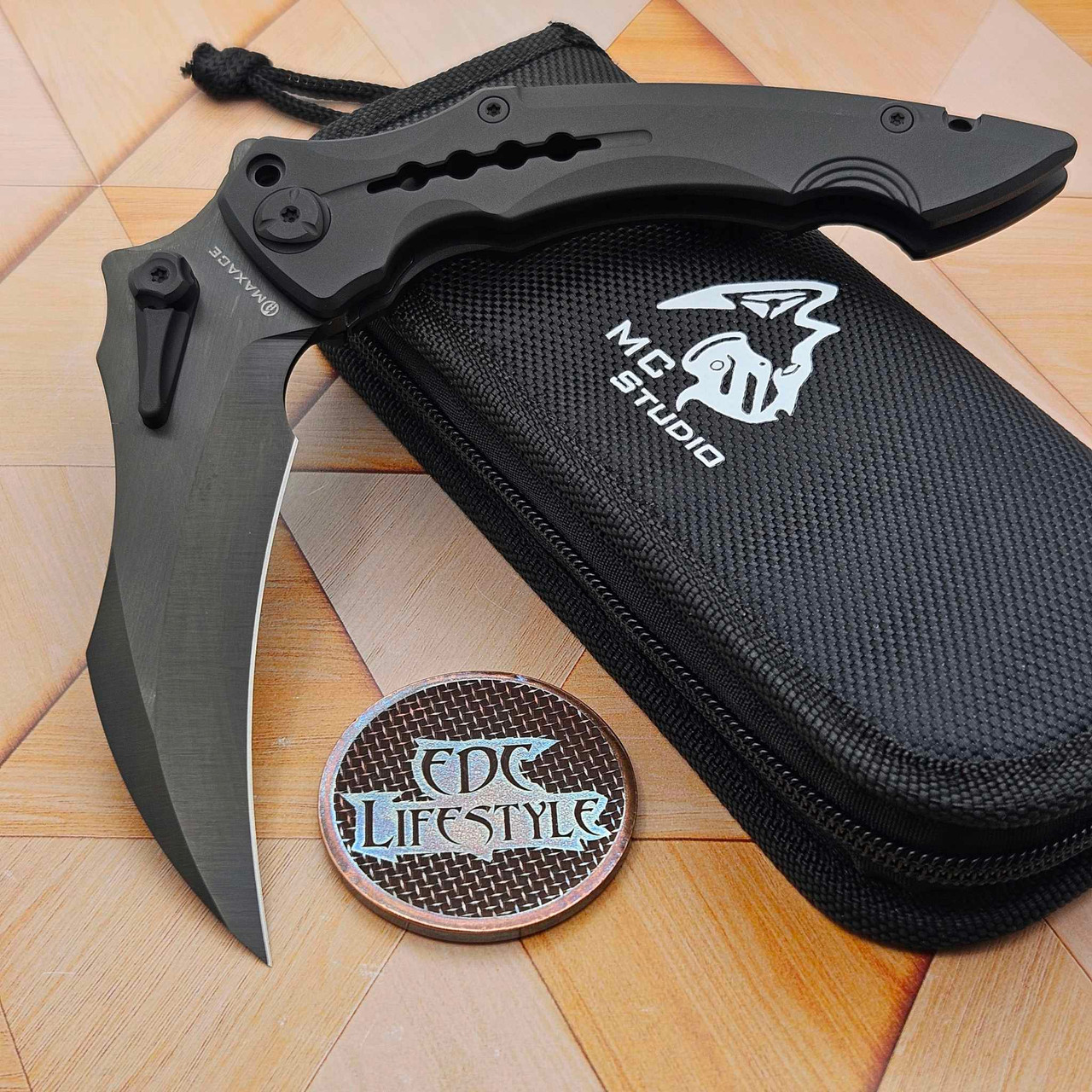 Maxace M20B Hela Black Titanium Satin M390 Blade Folder - Preowned