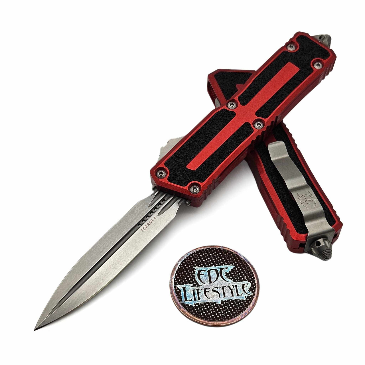 Microtech Scarab II D/E Gen III 1280-10RD Red Stonewash Standard