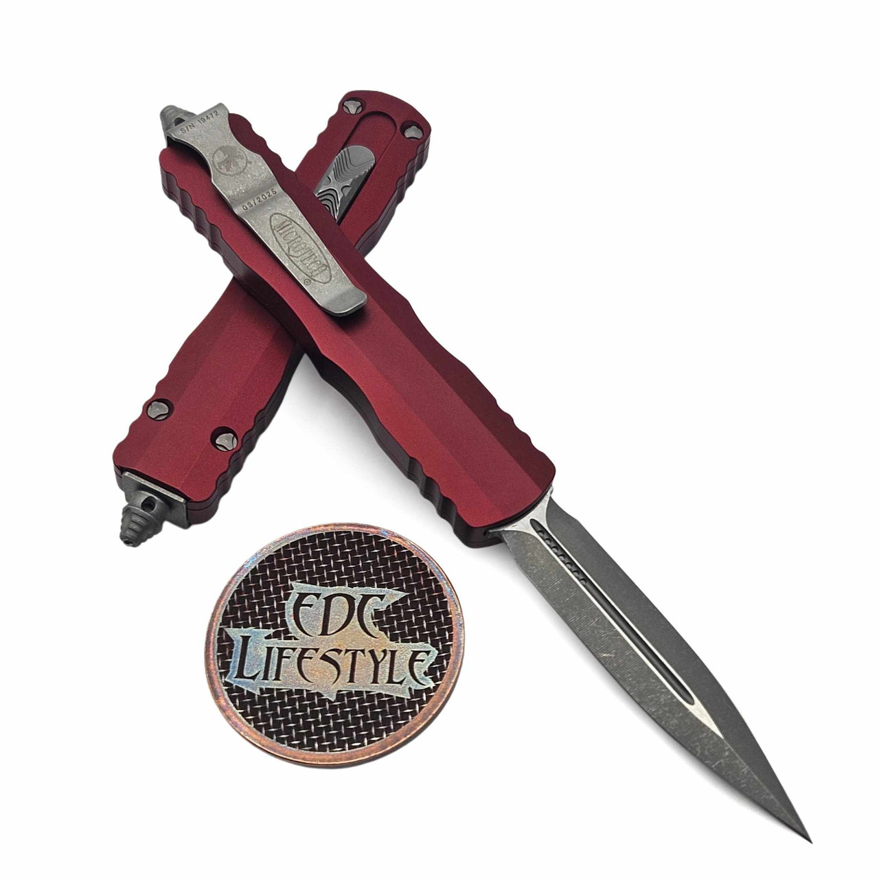 Microtech Dirac Gold Microtech 225-10APMR Merlot Dirac Double Edge Apocalyptic Standard