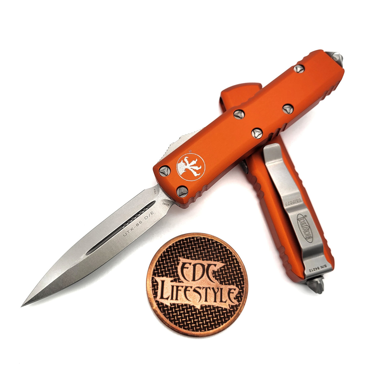 Microtech UTX-85 232-10OR Orange Stonewash Double Edge