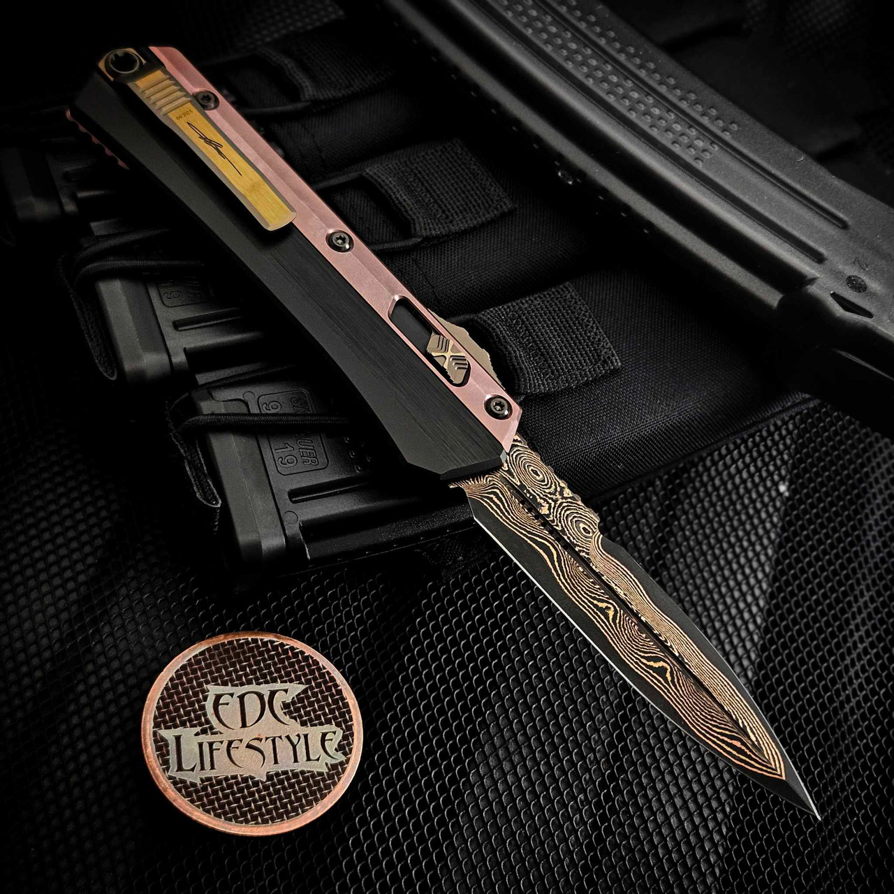 Microtech Rose Gold Microtech Glykon Bayonet Marfione Select Baker Forge Coppermai Damascus ...