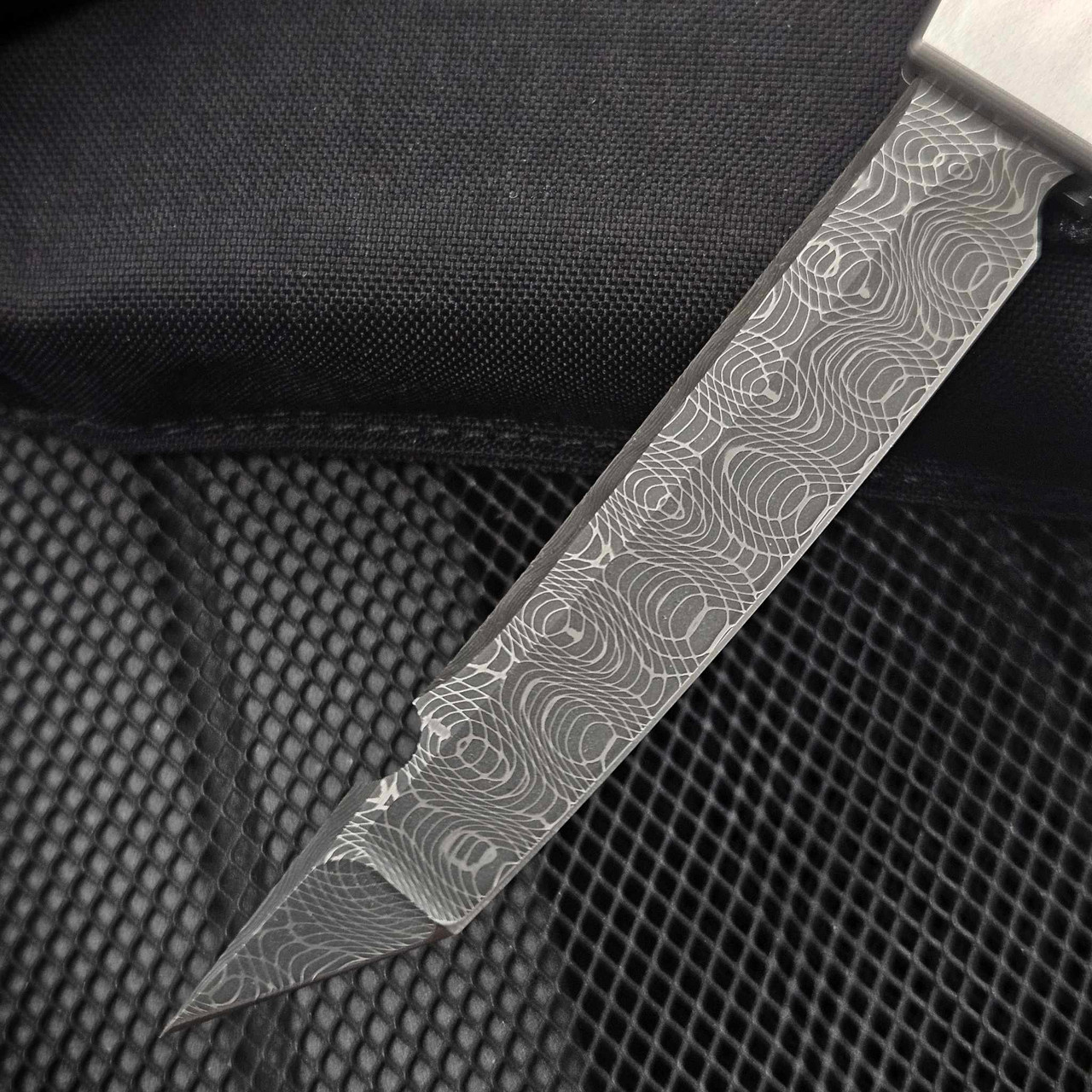 Microtech Pearl Microtech Knives Halo III Stainless Steel Tanto Damascus Blade w/Black ...