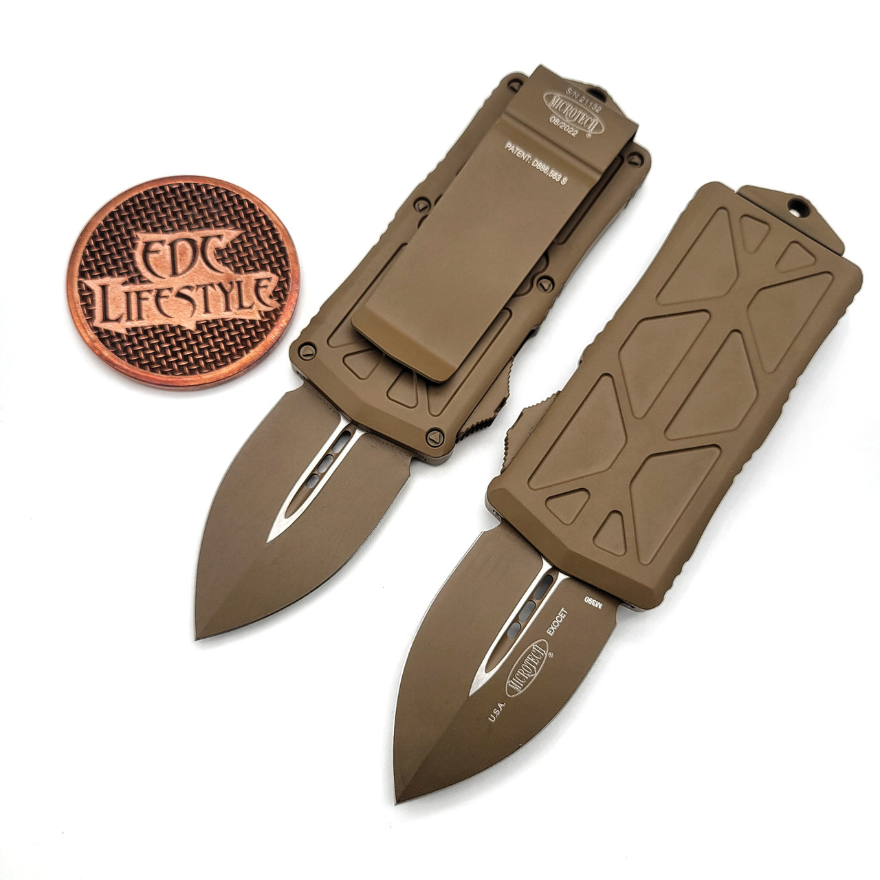 Microtech Exocet 157-1CTA Cerakote Tan Double Edge Money Clip Knife