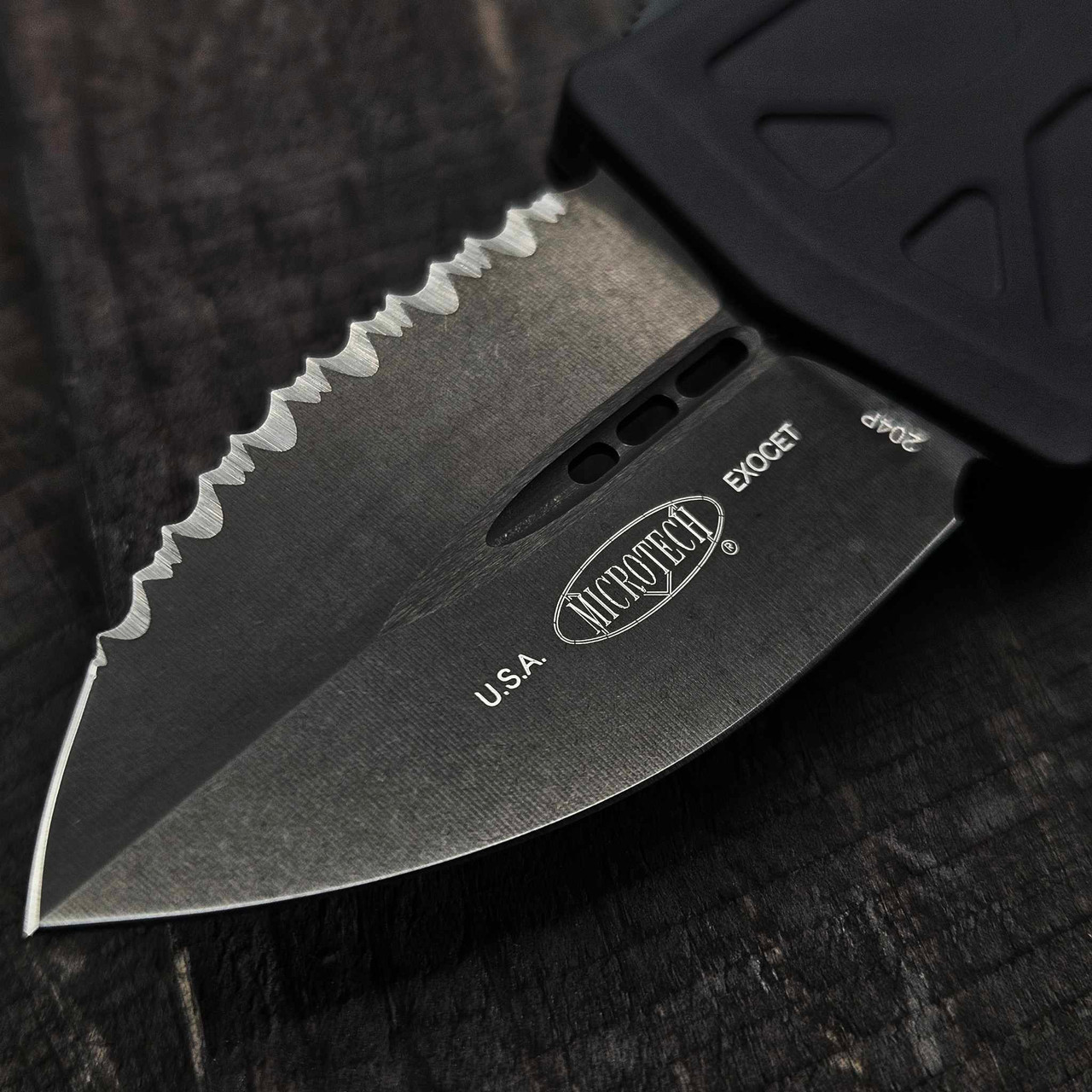 Microtech Exocet 157-3DLCTS DLC Double Edge Full Serrated Exocet OTF ...