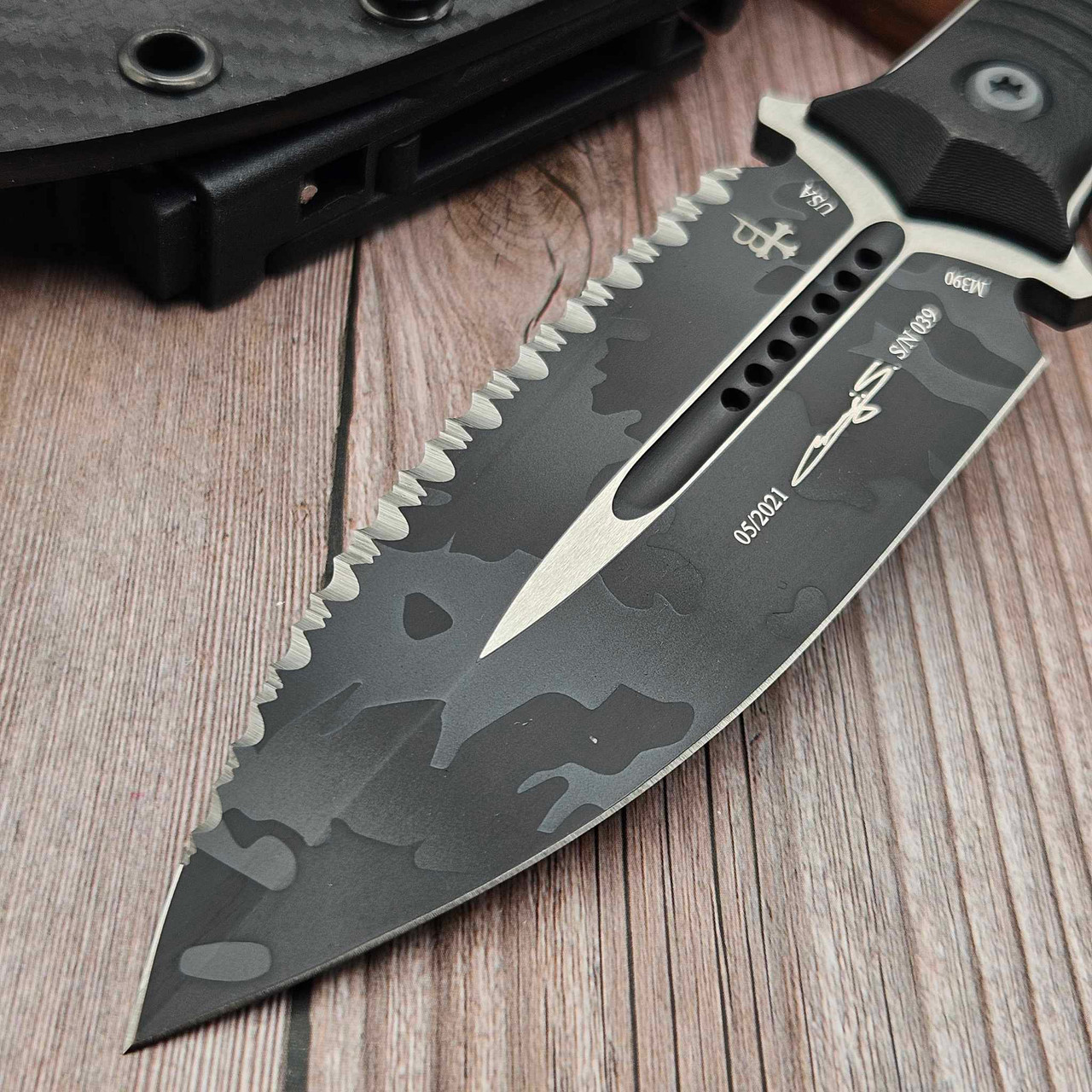 Microtech Borka SBD 201-3USCS D/E Urban Camo Stripe Full Serrated S/N ...