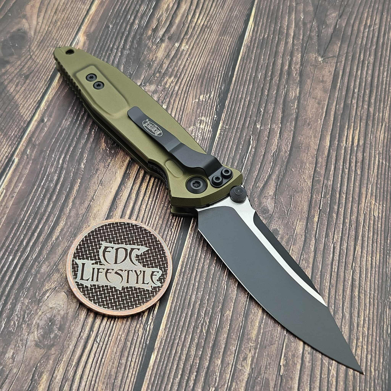 Microtech Socom Elite Manual Green 4" S/E Black 160-1OD
