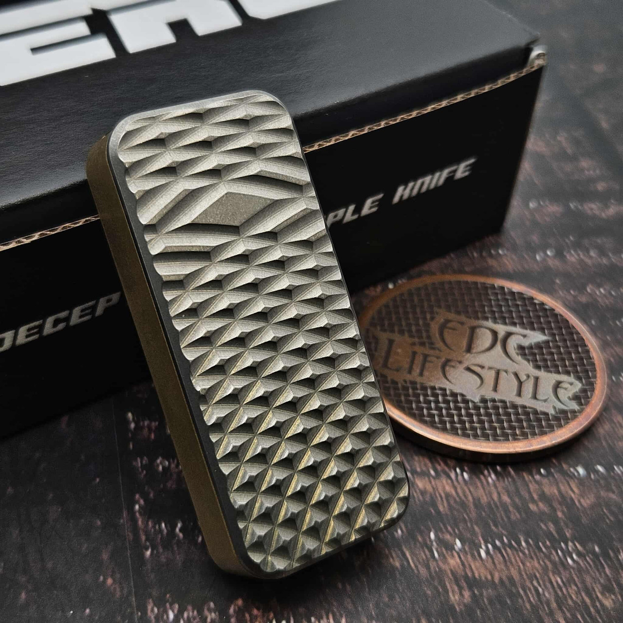Rivery Zero Titanium Brass Hybrid Diamond Scale Razor Blade OTF