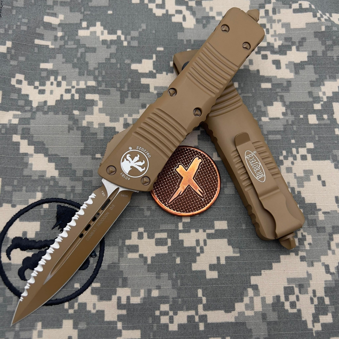 Microtech Combat Troodon 142-3CTA Cerakote Tan Double Edge Full Serrated