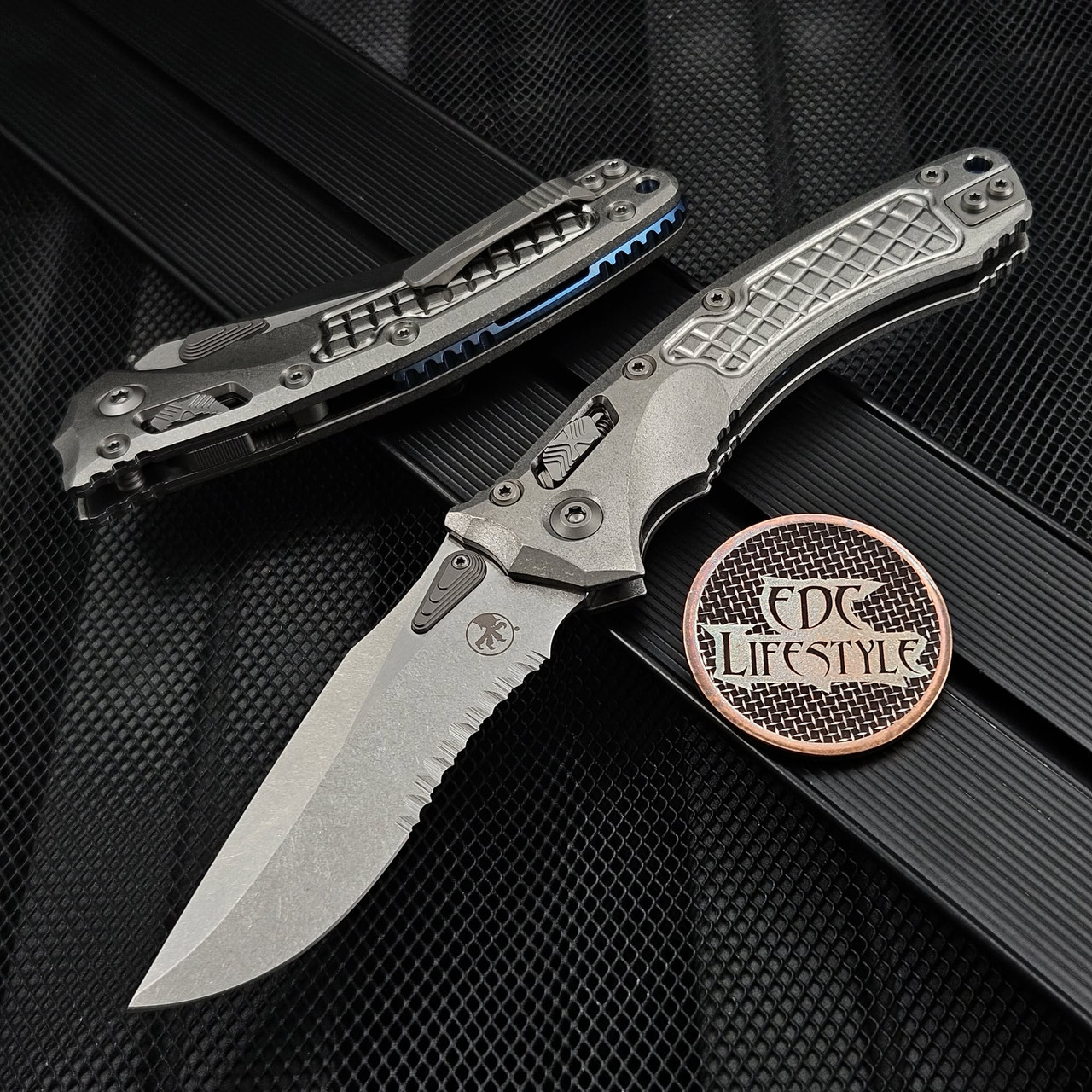 Microtech Amphibian Ram-Lok 137RL-11FRMS2 Titanium Frag Stonewash