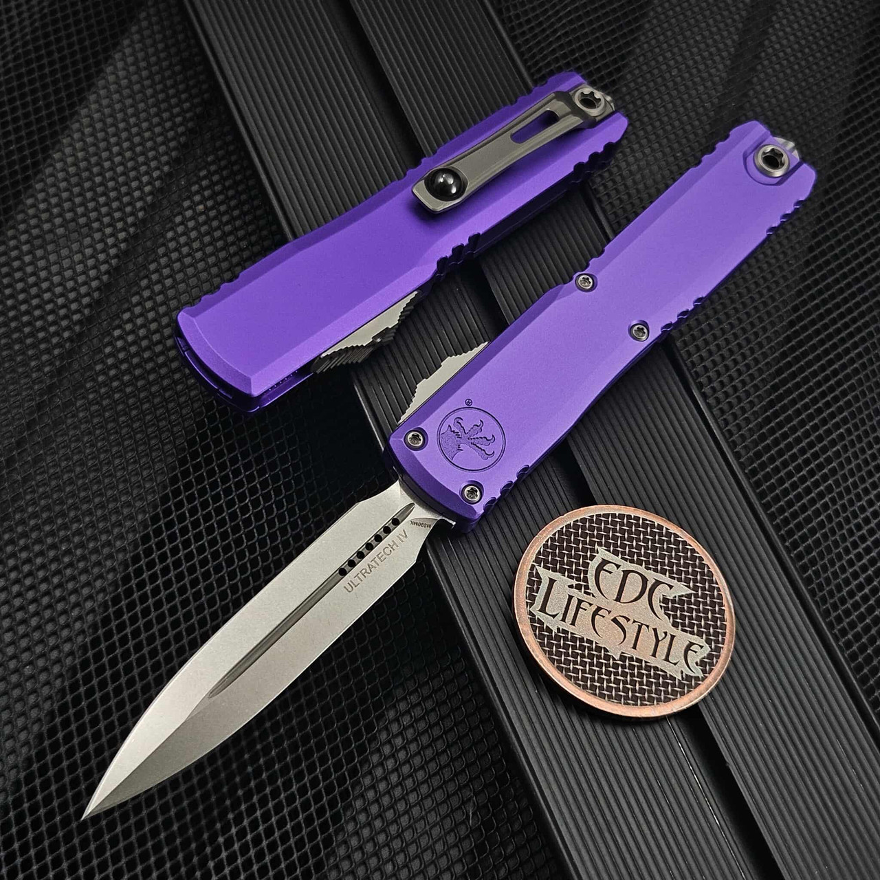 Microtech Ultratech Gen IV Purple D/E 3.55" M390MK Stonewash 11224-10PU