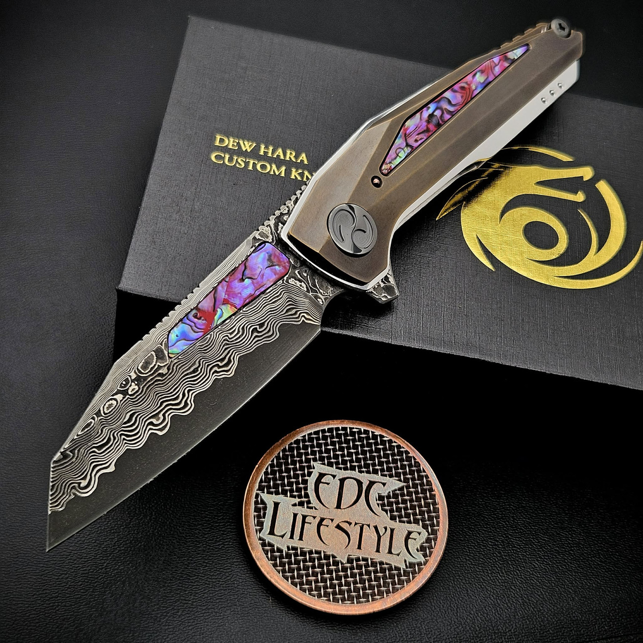 Dew Hara Chronos VG-10 Damascus Copper/Kurozome Handle w/Red