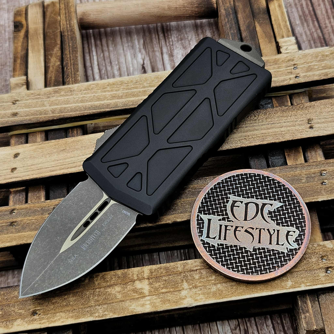 Microtech Exocet 157-13AP Black Bronze Apocalyptic Standard Double