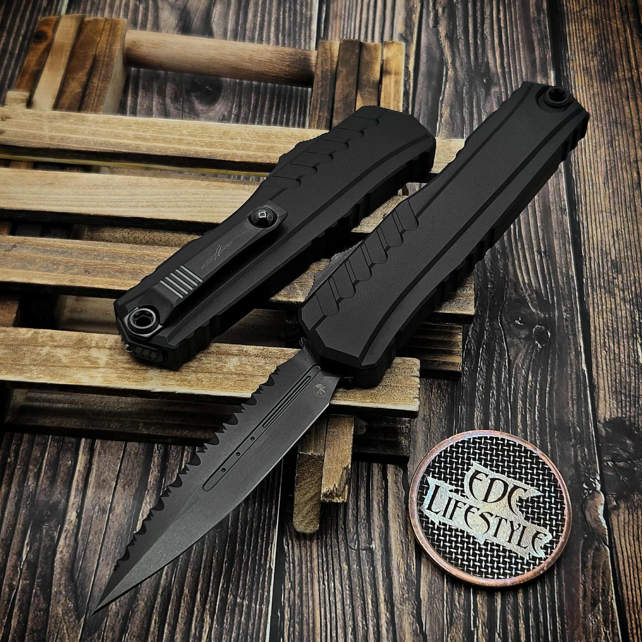 Microtech Cypher II D/E Full Serrated 1242-3DLCTSH DLC Shadow Signature ...