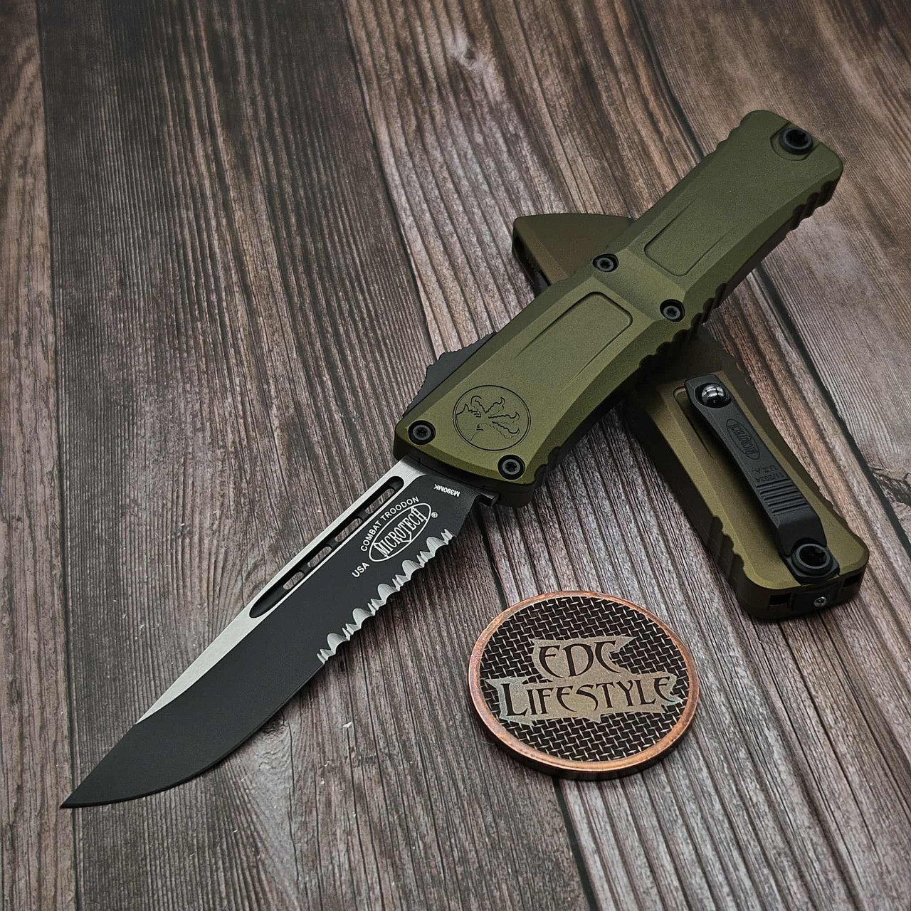 Microtech Combat Troodon Gen III OD Green 4" S/E Partial Serrated Black ...