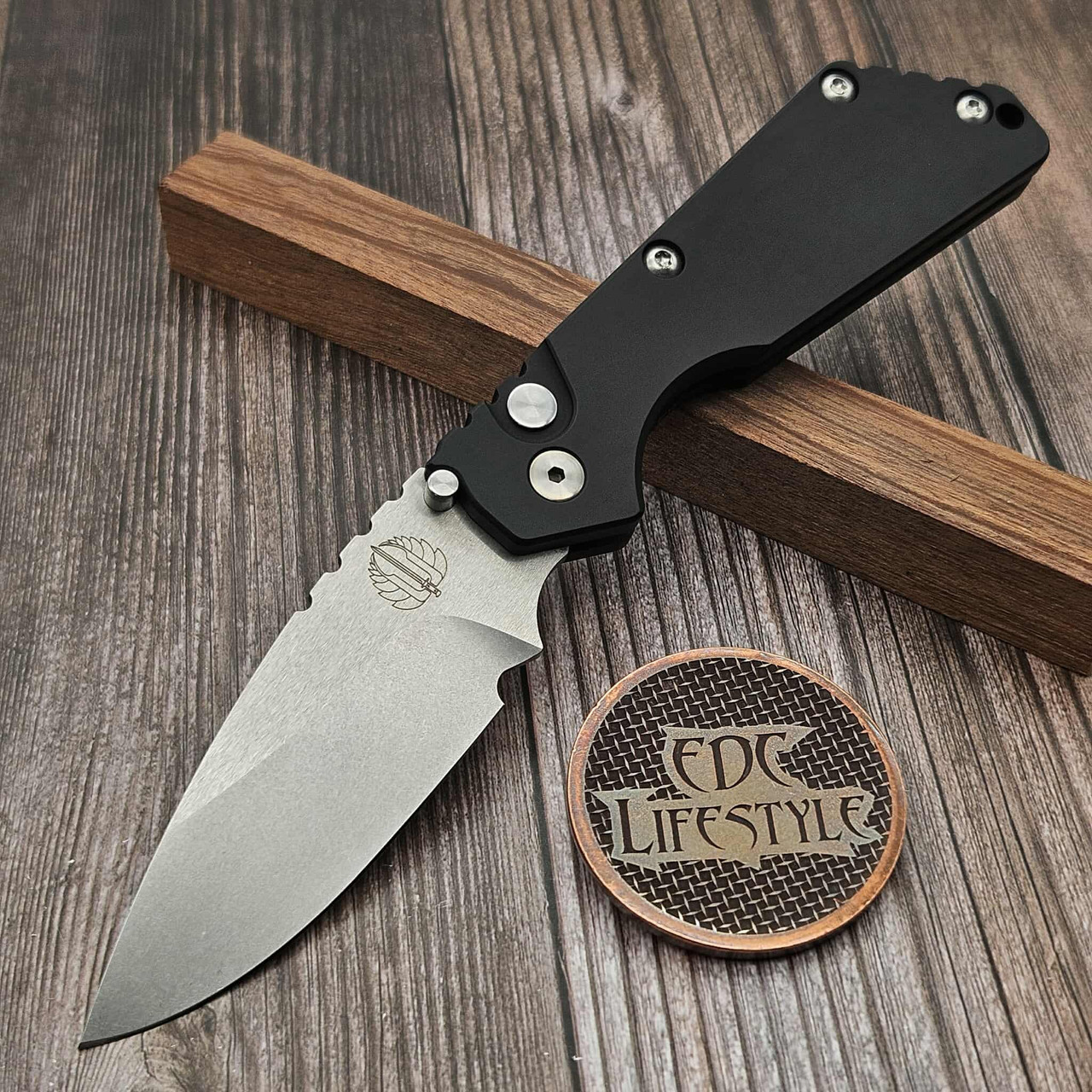 Pro-Tech Strider SnG Auto Black Aluminum Handle Stonewash Blade