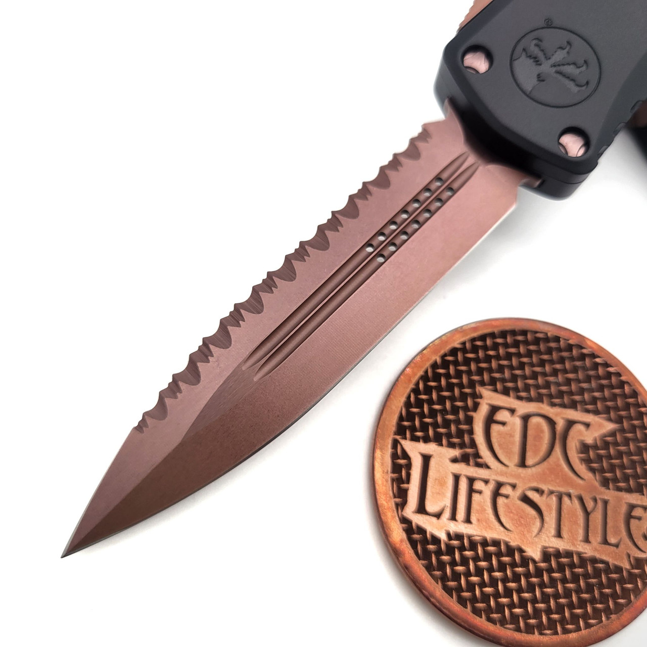 Microtech 702-3PVDRGS Hera Deep Engraved Rose Gold PVD Full Serrated ...