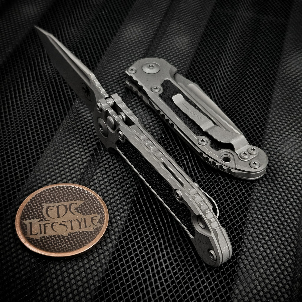 Titanium Microtech Microtech LUDT Titanium Textured Inlay T/E Apocalyptic 1136-10APMS2