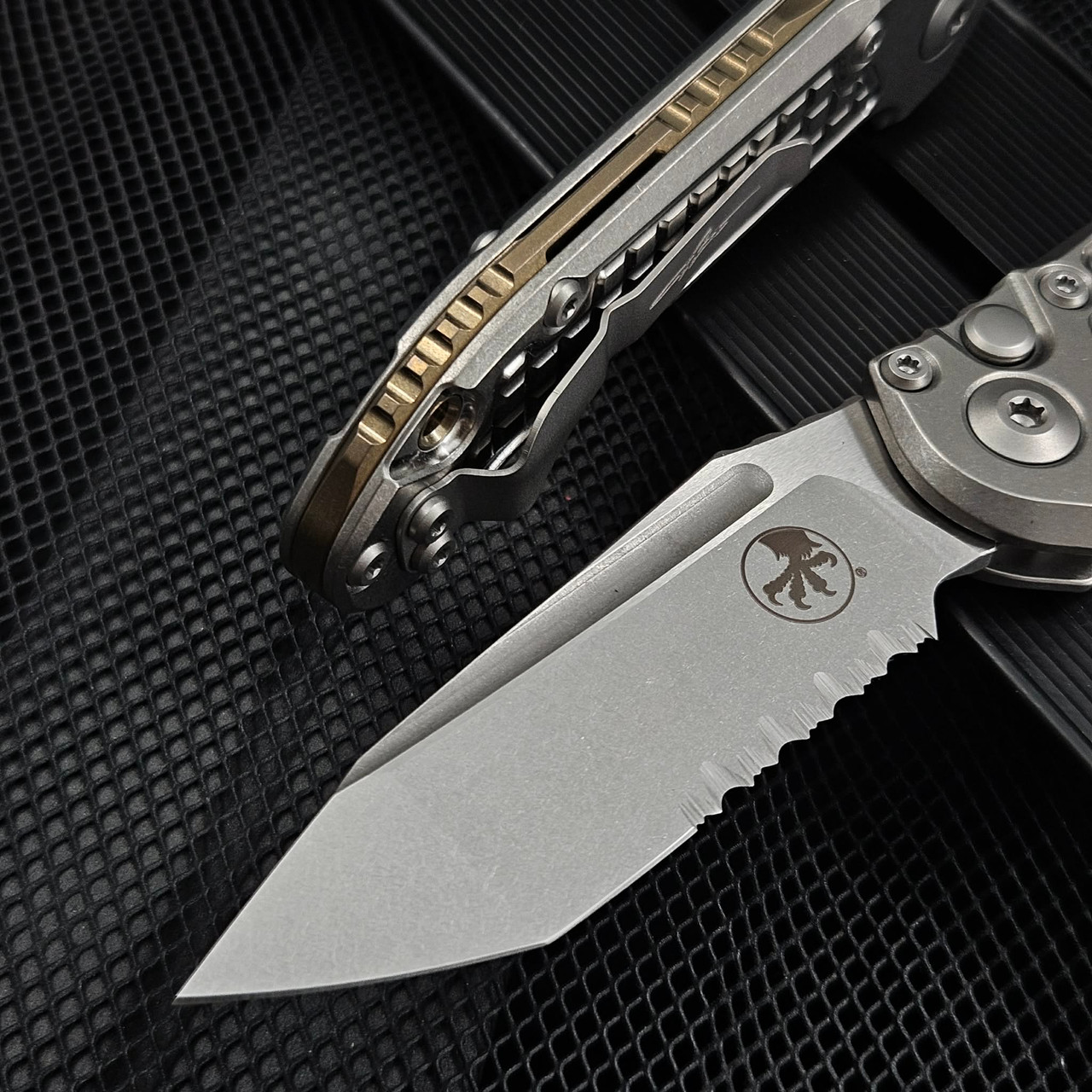 Titanium Microtech Microtech LUDT Titanium Frag T/E Partial Serrated Stonewash 1136 ...