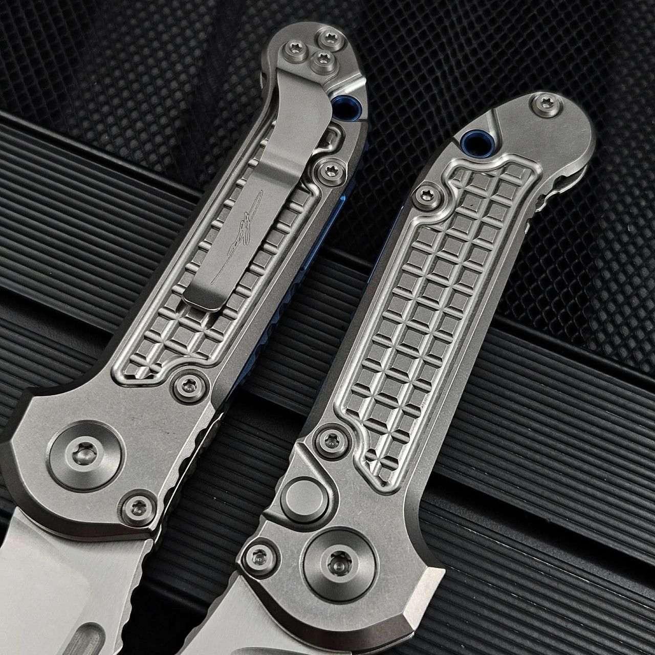 Titanium Microtech Microtech LUDT Titanium Frag T/E Full Serrated Stonewash 1136-12FRMS2 ...