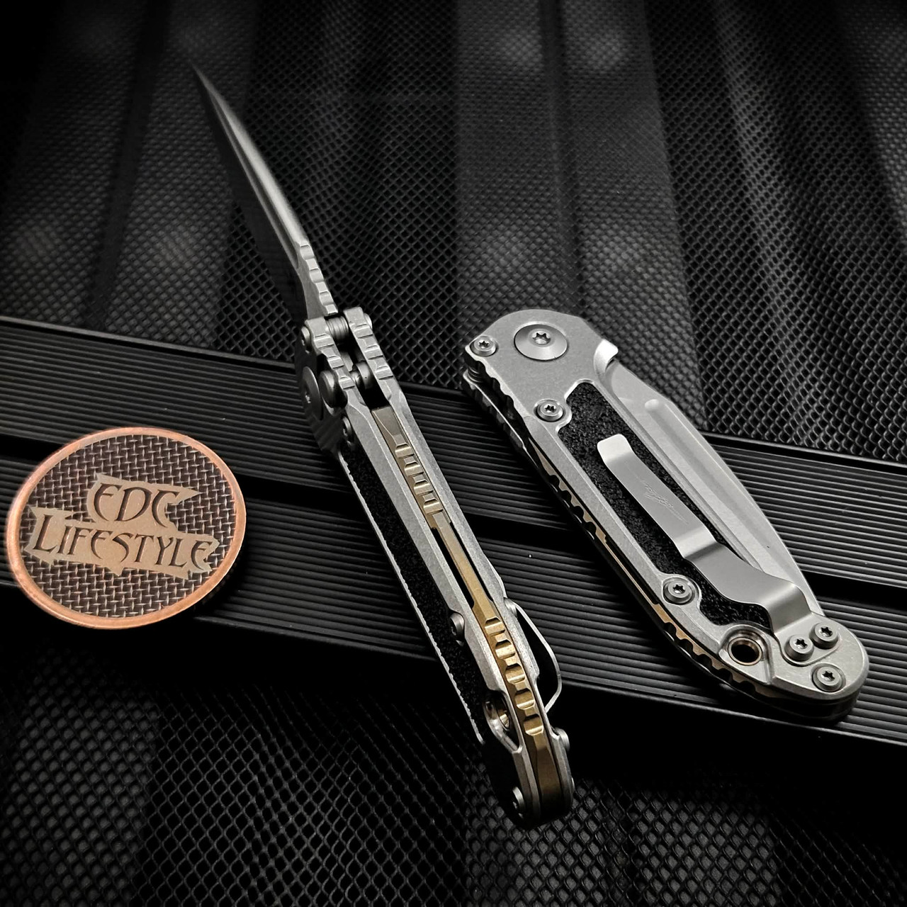 Titanium Microtech Microtech LUDT Titanium Textured Inlay S/E Stonewash 1135-10MS8 Bronze ...