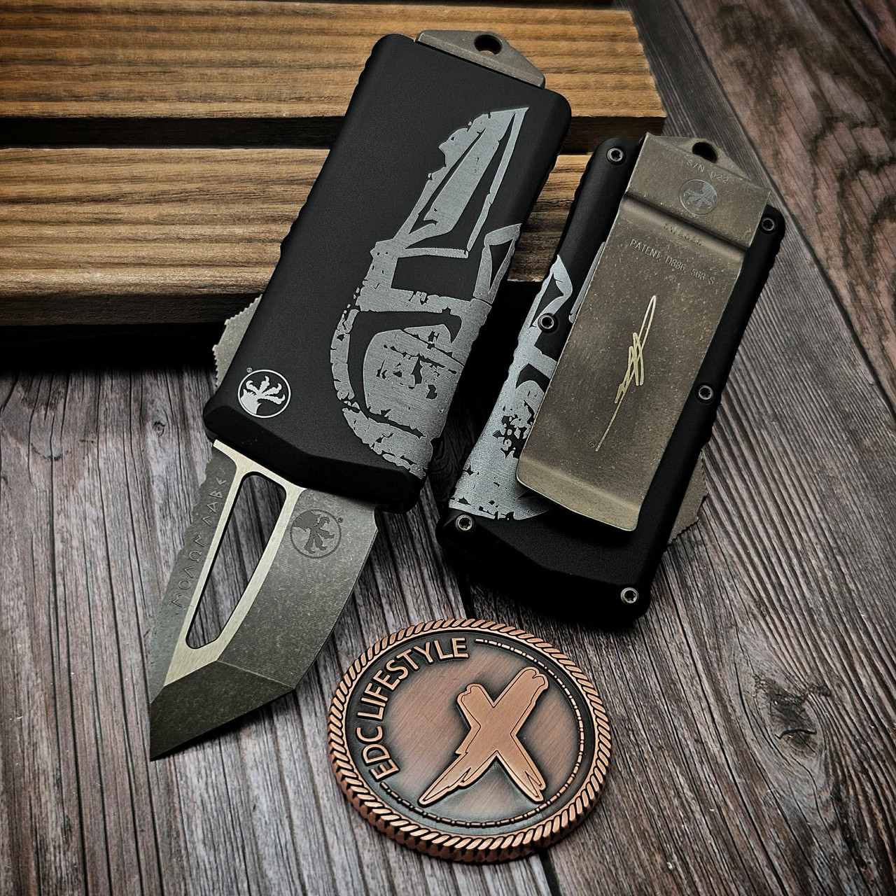 Microtech Exocet 158-13MLS Molon Labe Bronze T/E OTF Money Clip