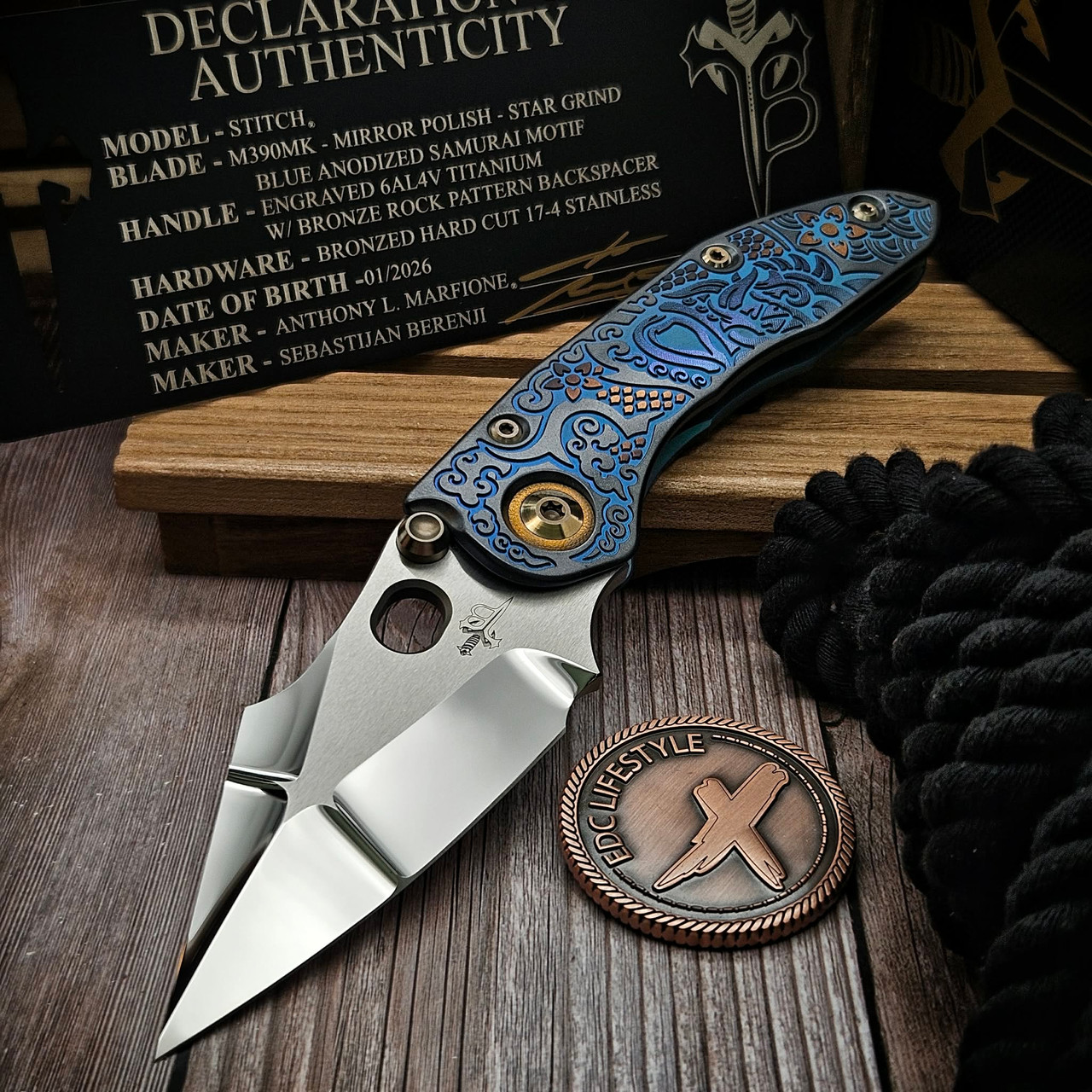 Marfione Custom Borka Blades Samurai Stitch Mirror Polish Star
