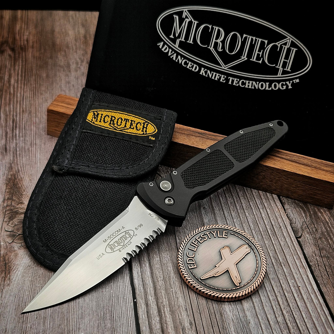 Microtech Knives Mini Socom Auto Clip Point Gwen Brend Satin Serrated P ...