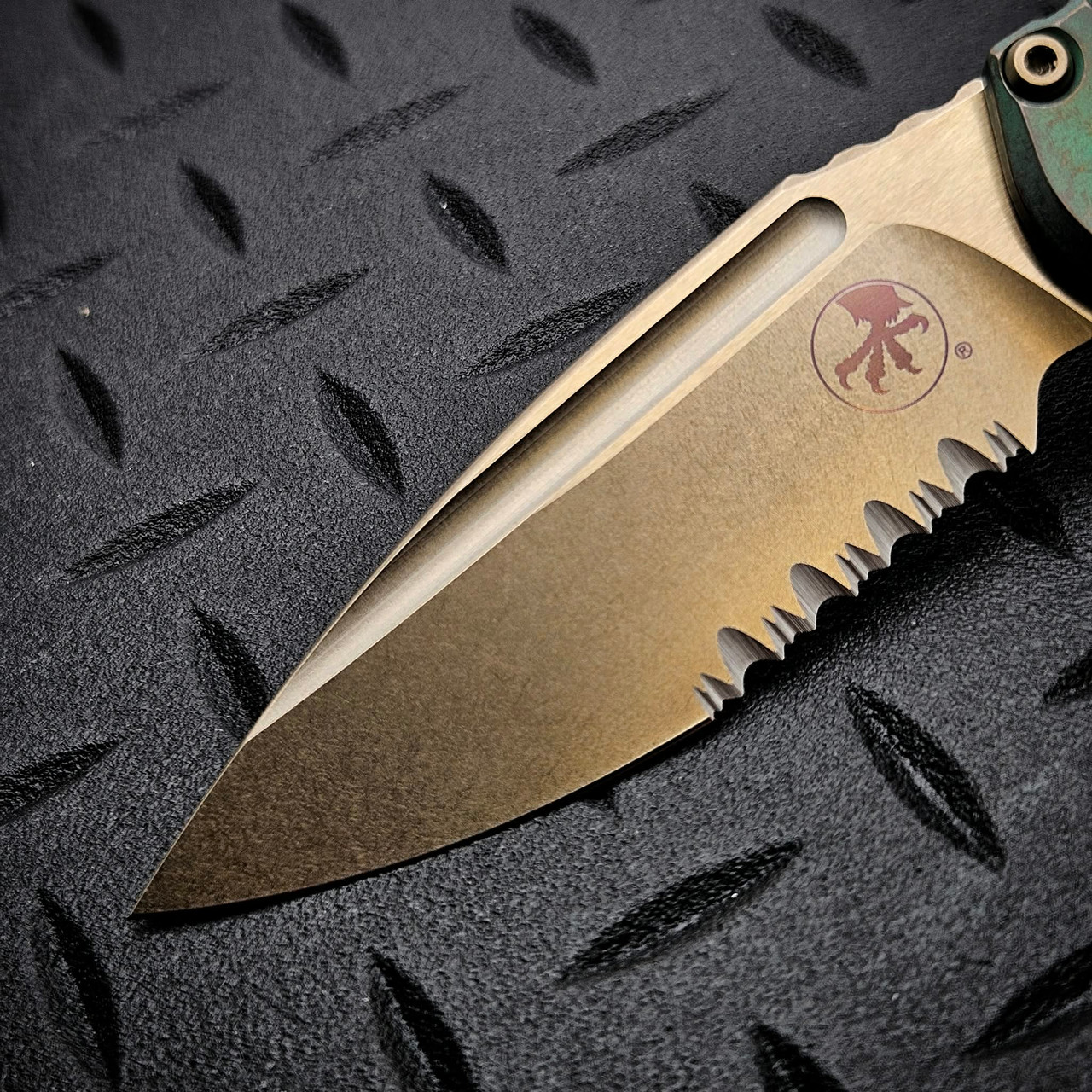Microtech LUDT Antique Green Titanium Slab Side Bronzed Clip Point ...