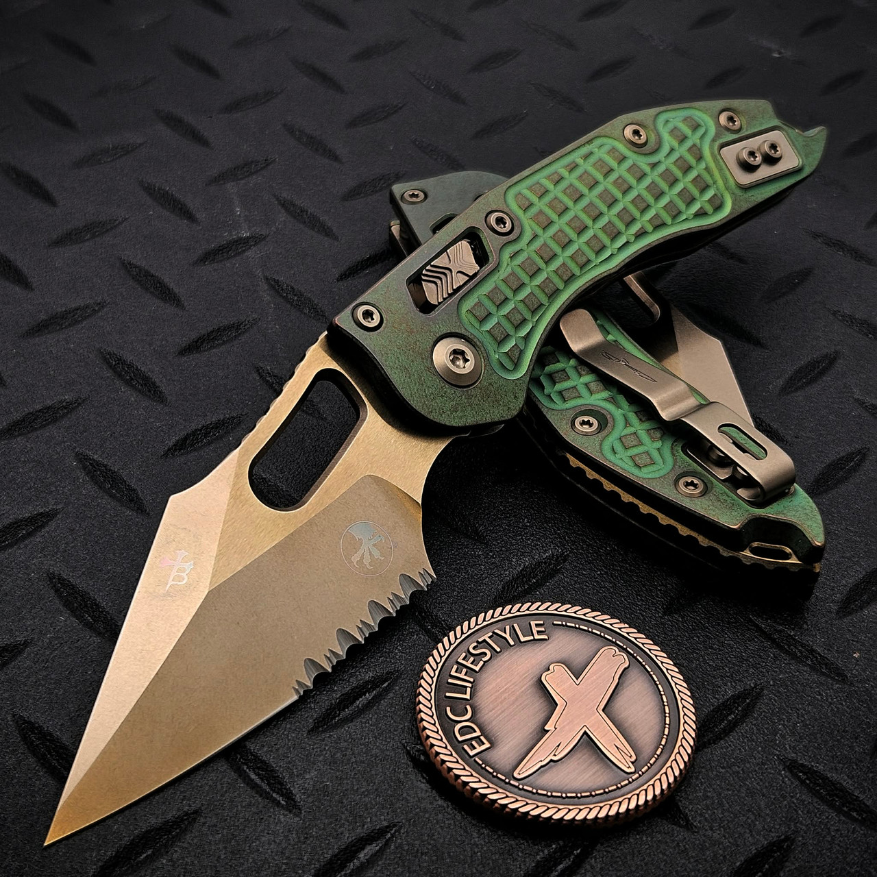 Microtech Stitch Ram-Lok 169RL-14FRMS1 Antique Green Titanium Frag