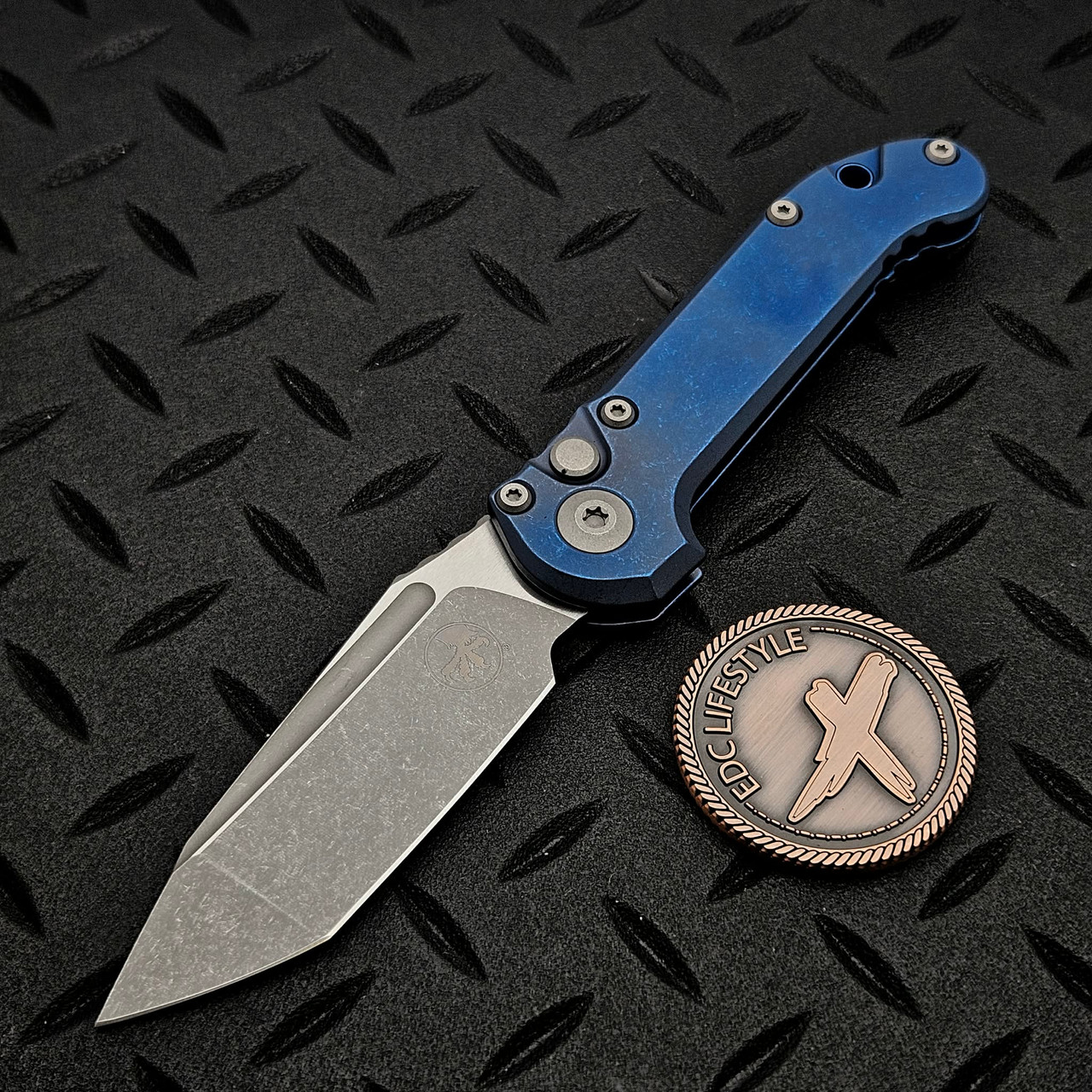 Microtech LUDT Antique Blued Titanium Slab Side T/E Apocalyptic