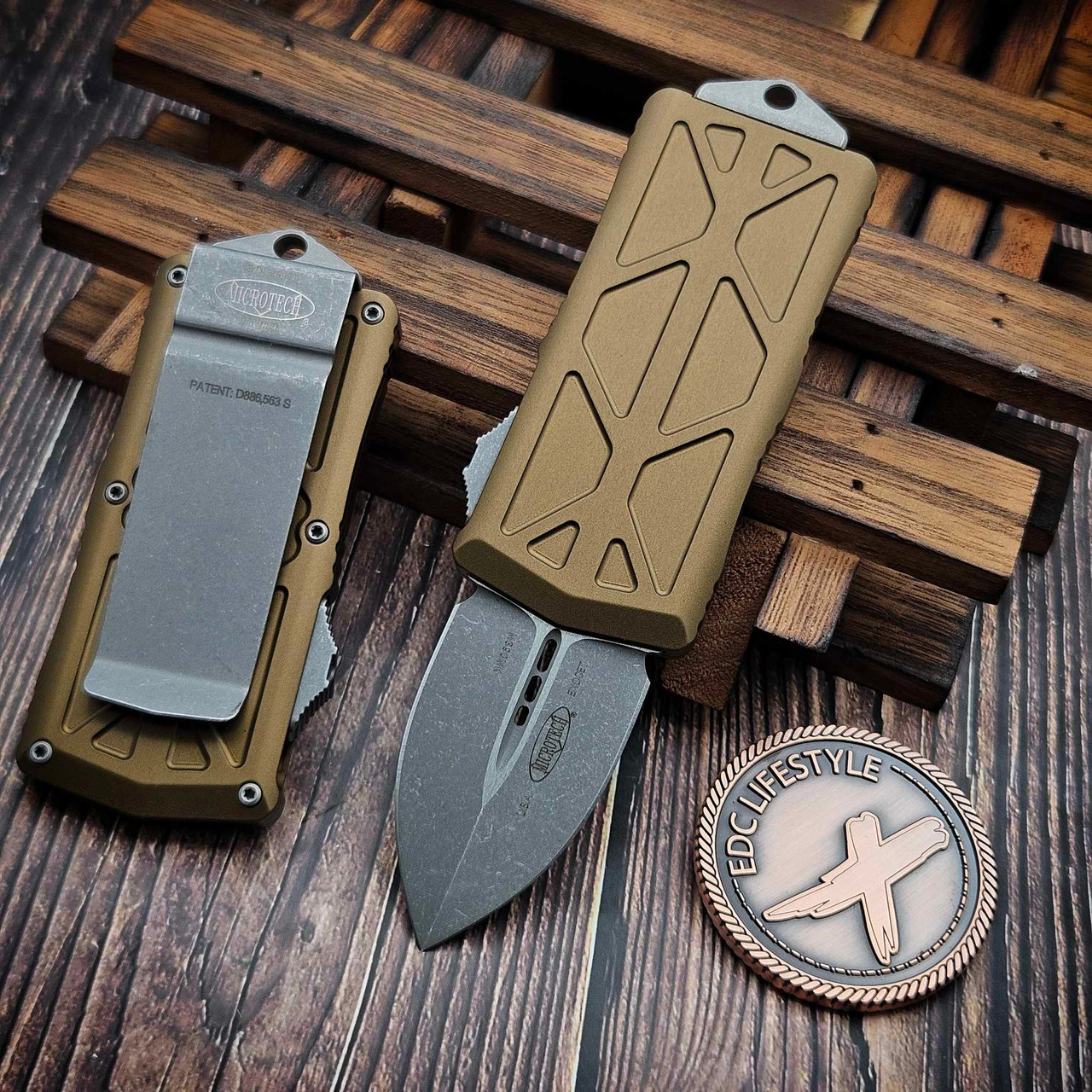 Microtech Exocet 157-10APTA Apocalyptic Blade Tan OTF Money Clip