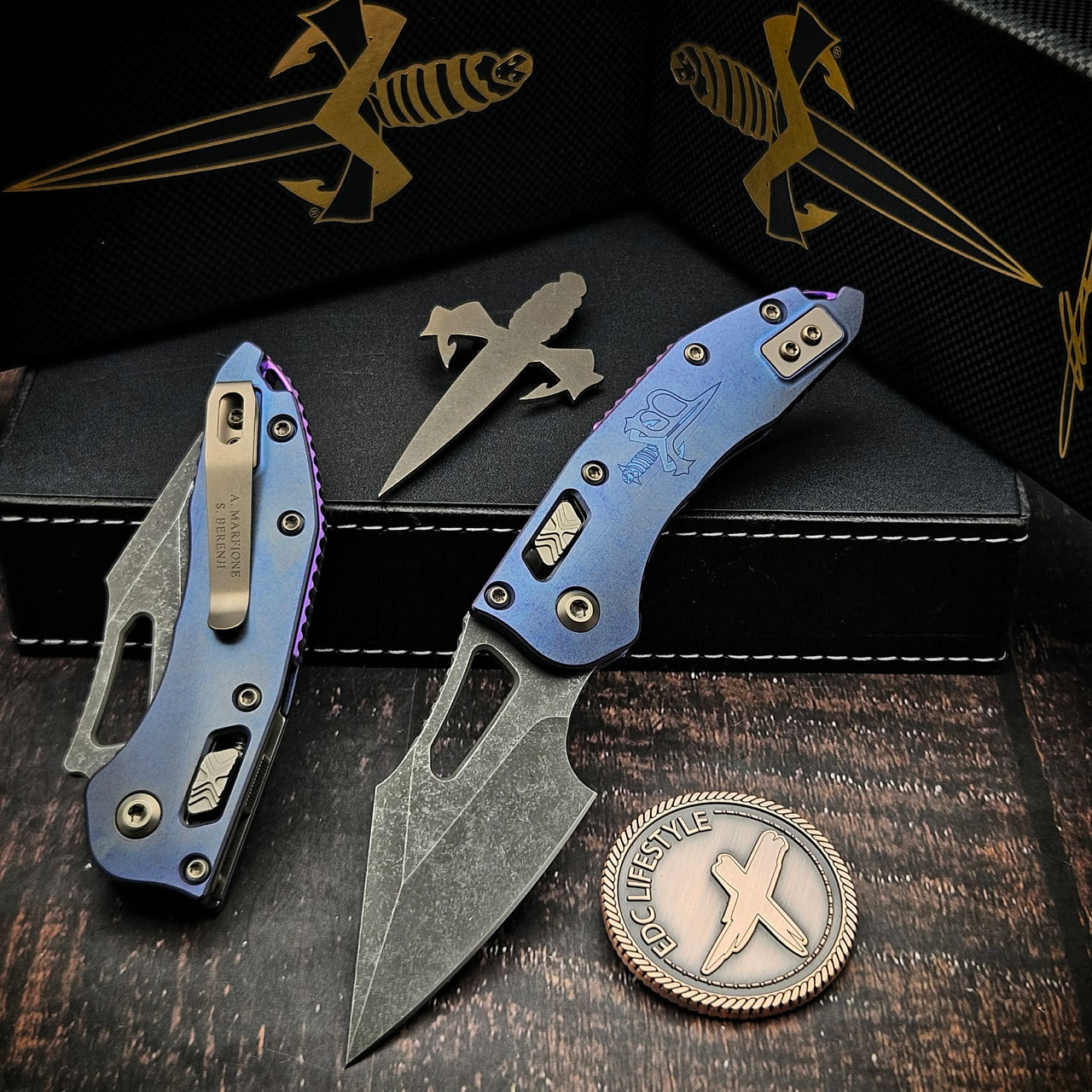 Marfione Custom Borka Blades M-Stitch Ram-Lok with M390mk Acid