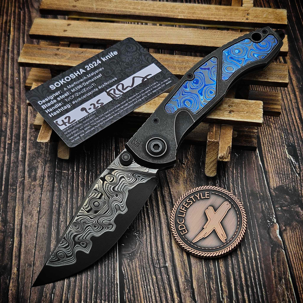 Custom Knife Factory CKF Marfione Sokosha Zircuti Inlays 3.75