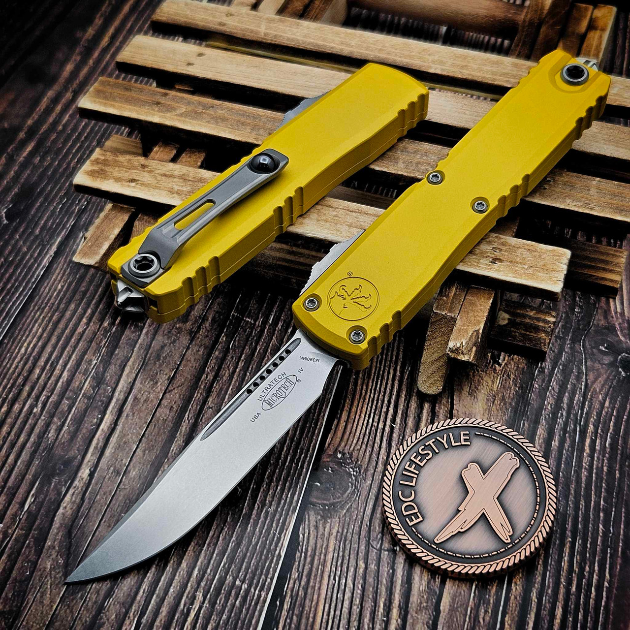 Microtech Ultratech Gen IV Yellow S/E 3.55" M390MK Stonewash 11214-10YW