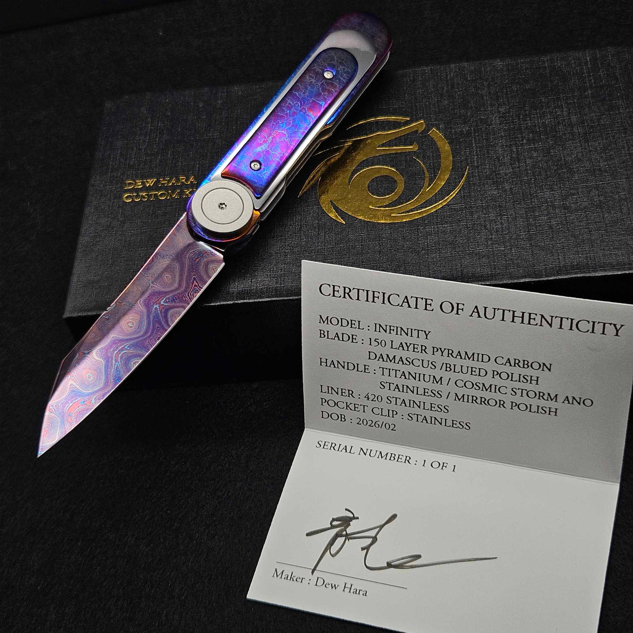 Dew Hara Infinity Pyramid Carbon Damascus Cosmic Storm 1 of 1