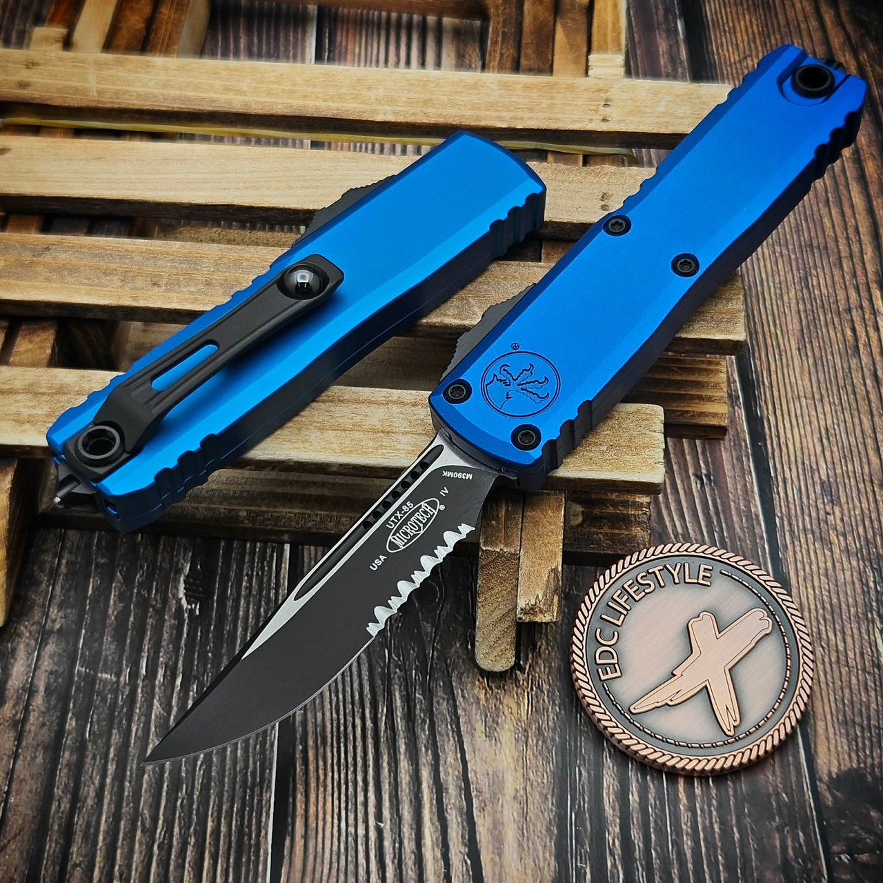 Microtech UTX-85 Gen IV Blue S/E Partial Serrated 3.10