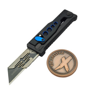 Reate Knives EXO-U Gravity Knife Speedhole Black/Blue Aluminum (2.3" Utility)