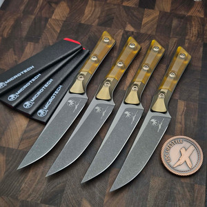 MICROTECH KNIVES 4.5" DLC M390 STEAK KNIFE SET BRONZED TITANIUM BOLSTER Ultem 3600B-1SETDLCULS