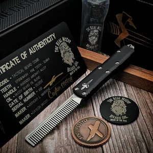Marfione Custom Tactical Beard Comb Black Aluminum Stonewash Fine Tooth S/N 632 - Preowned MCK-TBC-PO-632 by EDC Lifestyle