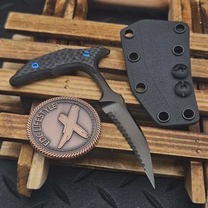 Microtech/Bastinelli Bee Full Serrated DLC Stonewash Push Dagger W/ Carbon Fiber Scales & Blue Ti HW 218-3DLCMS1 by EDC Lifestyle