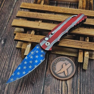 Pro-Tech Knives TR-5 Tactical Response 5 Auto Folder Patriot Slide Safety & Steel Glass Breaker, 3.25" S35VN T501-PATRIOT