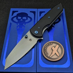 Chaves Brad Blount Arrestor 229 Black Knurled Aluminum 3.5" 154CM Stonewash Blue Ti HW