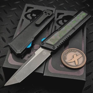 Chaves Knives Dissident OTF Battle Worn Black Aluminum Kelp Carbon Fiber Inlay T/E Stonewash M390 Blackout HW