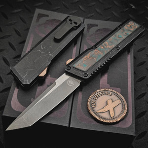 Chaves Knives Dissident OTF Battle Worn Black Aluminum Shipwreck Carbon Fiber Inlay T/E Stonewash M390 Blackout HW