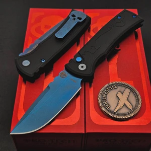 Chaves Knives Pro-Tech Redencion 229 Auto Black Key 3.37" Sapphire Blue PVD Drop Point