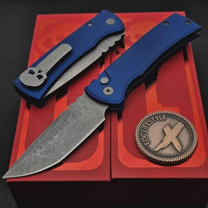 Chaves Knives Pro-Tech Redencion 229 Auto Blue 3.37" T/E Rocked Stonewash