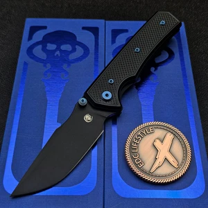 Chaves Sam Tran Arison Street Black Knurled Aluminum 154CM Black PVD Blue Ti HW