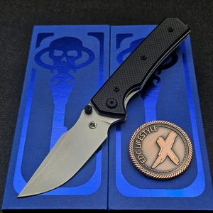 Chaves Sam Tran Arison Street Black Knurled Aluminum 154CM Stonewash Black PVD Ti HW