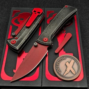 Chaves Knives RCK9 Fanatic Edge Mod Distressed Gray Cerakote Titanium 3.25" Red Cerakote Drop Point