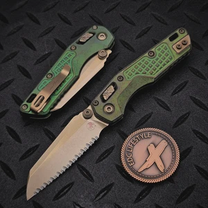 Microtech MSI Ram-Lok Mini Antique Green Frag Titanium Stonewash 3.10" Full Serrated Bronze Bronzed Ti Accent Marfione Select 210M-15FRMS2  By Edc Lifestyle